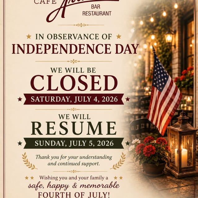 WE WILL BE CLOSED SATURDAY, JULY 4, 2026