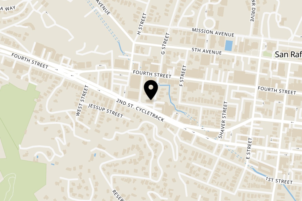 Map showing the location of Cafe Arrivederci on 11 G St. in San Rafael